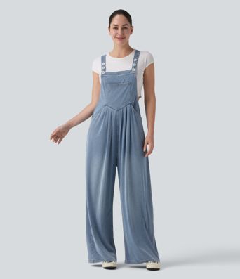 Halara Flex™ Salopette ample drapée en lyocell avec bretelles réglables et poches