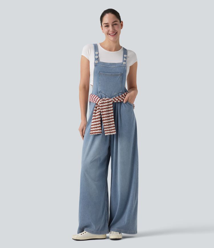 Halara Flex™ Salopette ample drapée en lyocell avec bretelles réglables et poches