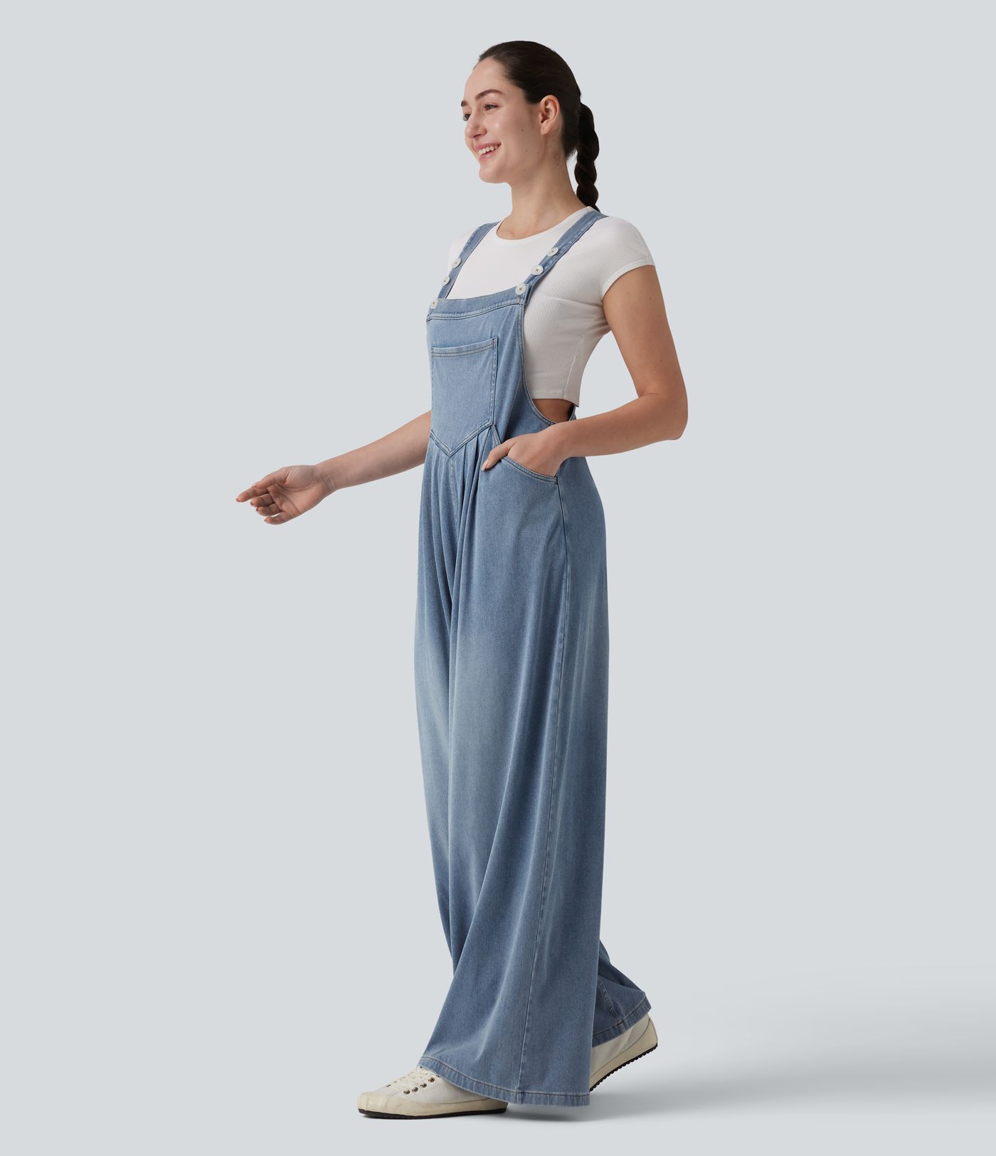 Halara Flex™ Salopette ample drapée en lyocell avec bretelles réglables et poches