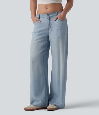 Jean large drapé taille basse avec poches