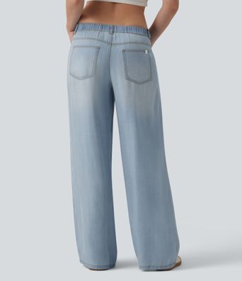 Jean large drapé taille basse avec poches