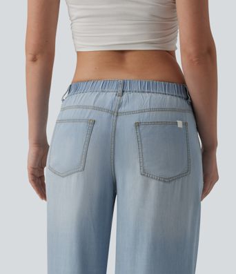 Jean large drapé taille basse avec poches