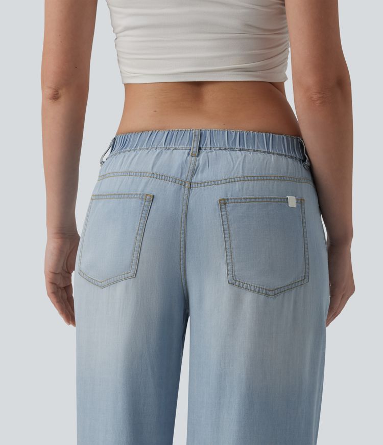 Jean large drapé taille basse avec poches