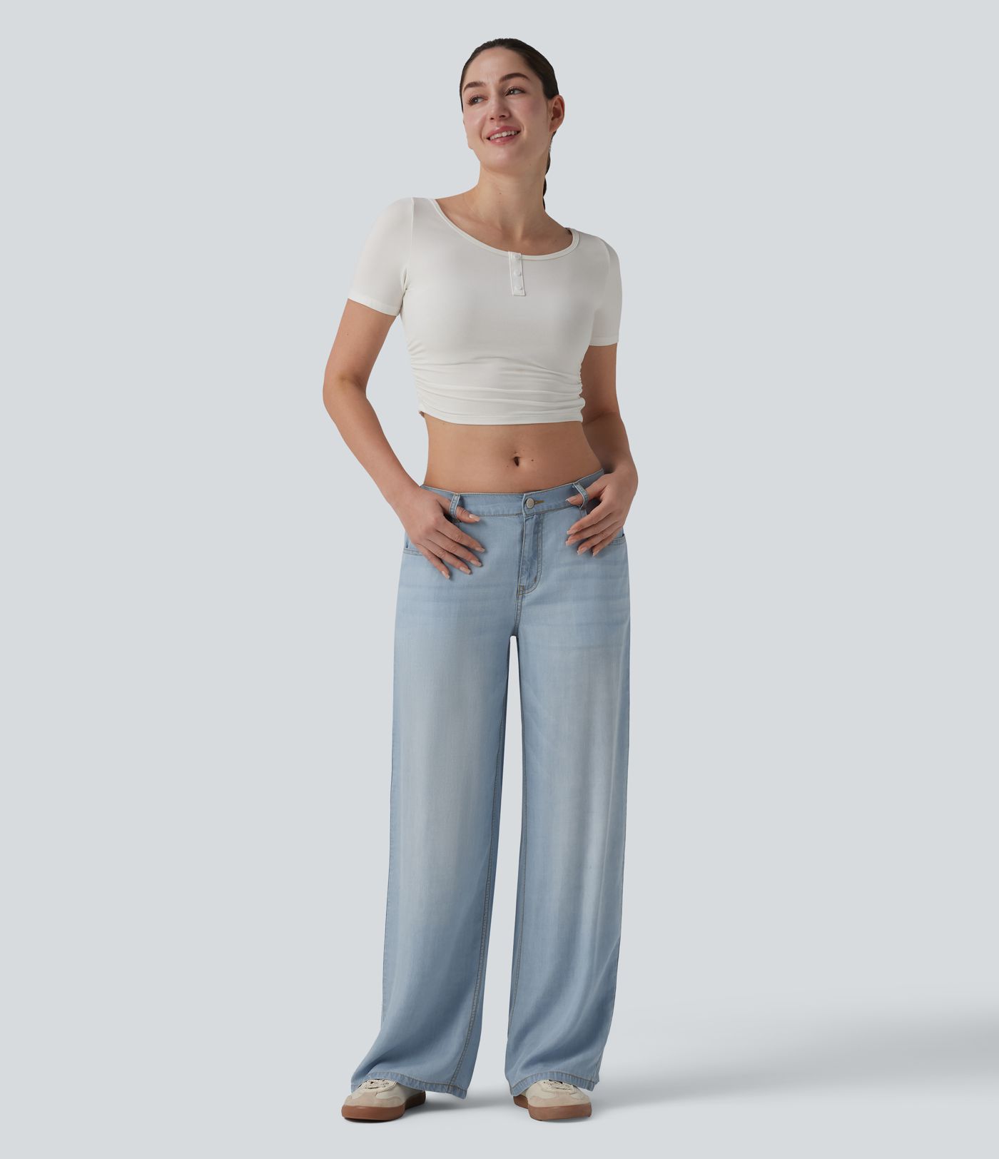 Jean large drapé taille basse avec poches