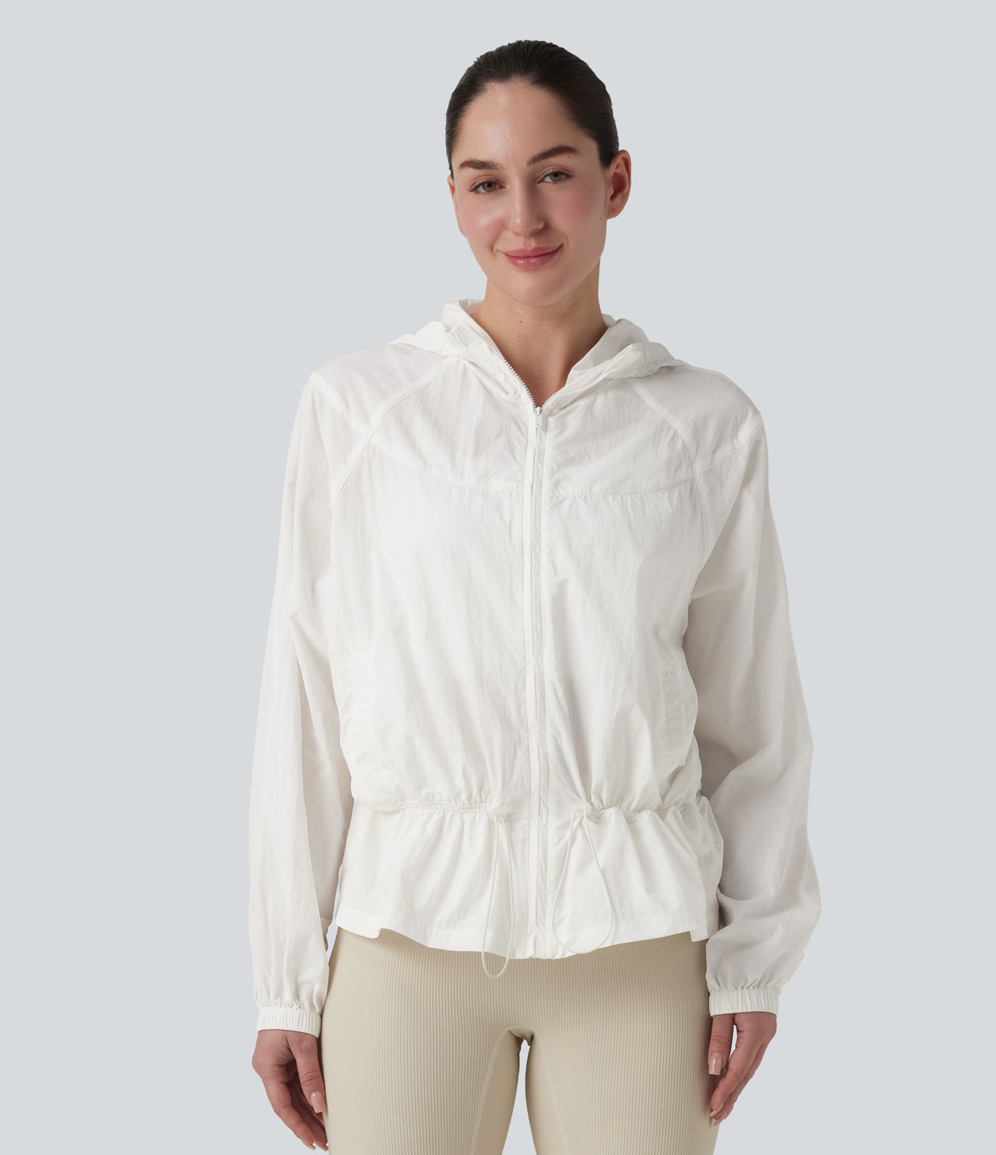 Hooded Drawstring Casual Windbreaker Jacket with Pockets