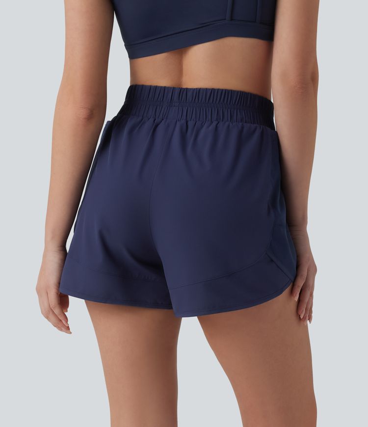 Breezeful™ High Waisted Curved Hem Contrast Mesh Quick Dry Baggy Yoga Shorts 2.5'' with Pockets