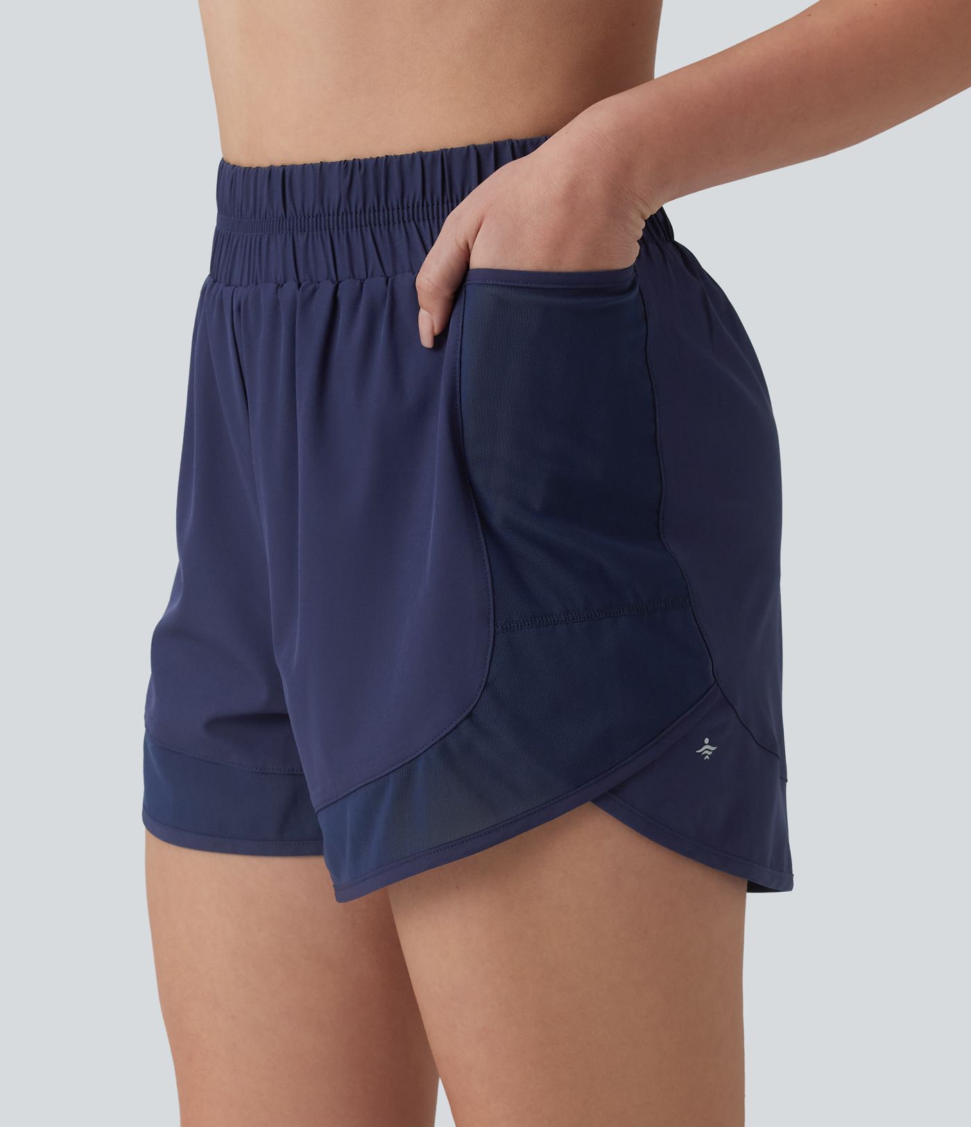 Breezeful™ High Waisted Curved Hem Contrast Mesh Quick Dry Baggy Yoga Shorts 2.5'' with Pockets