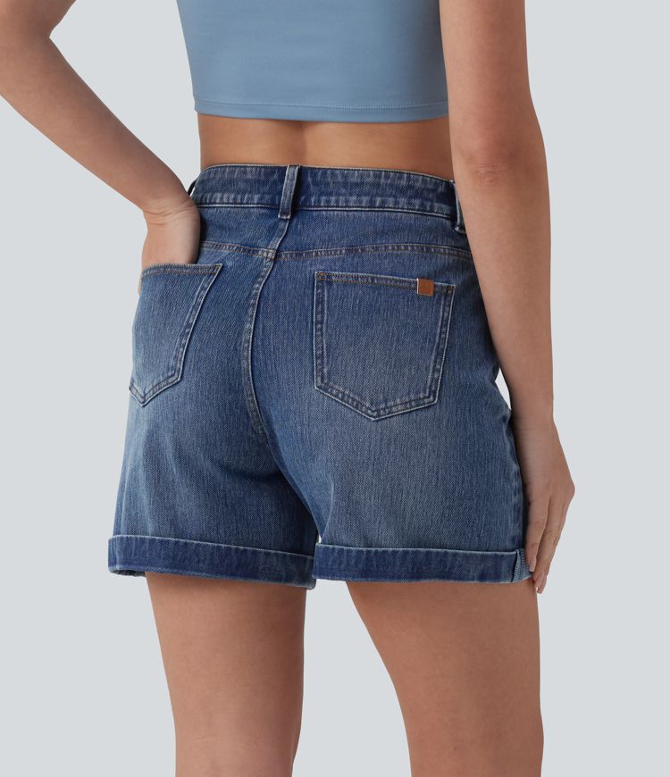 Halara Flex™ Mid Rise Rolled Hem Denim Casual Shorts 5'' with Pockets