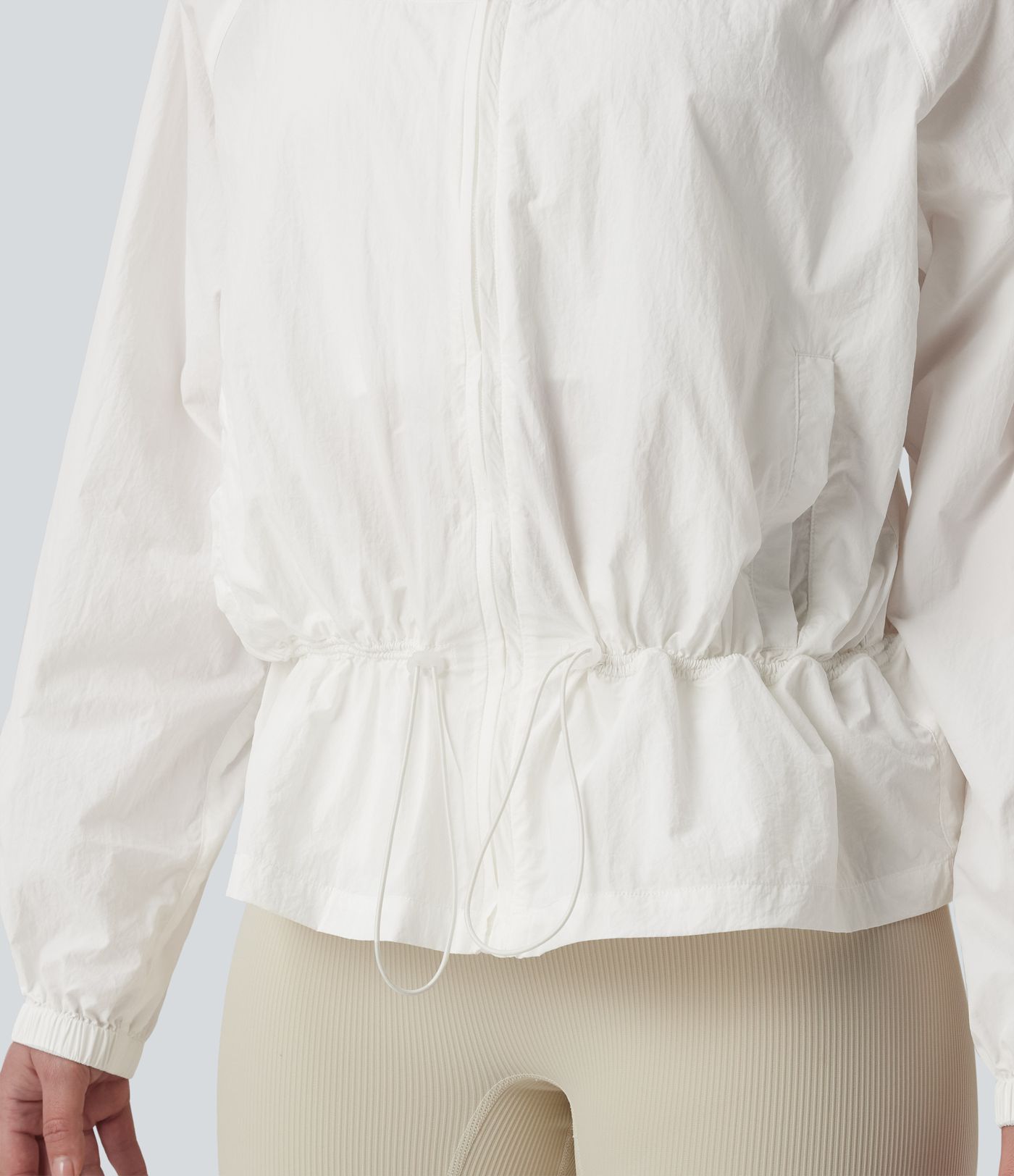 Hooded Drawstring Casual Windbreaker Jacket with Pockets