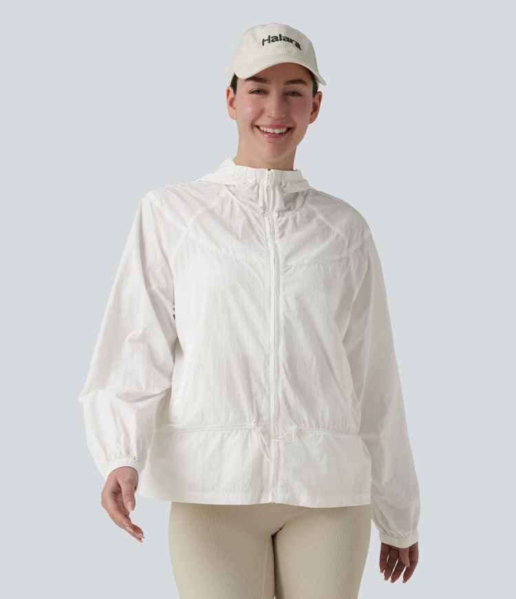 Hooded Drawstring Casual Windbreaker Jacket with Pockets