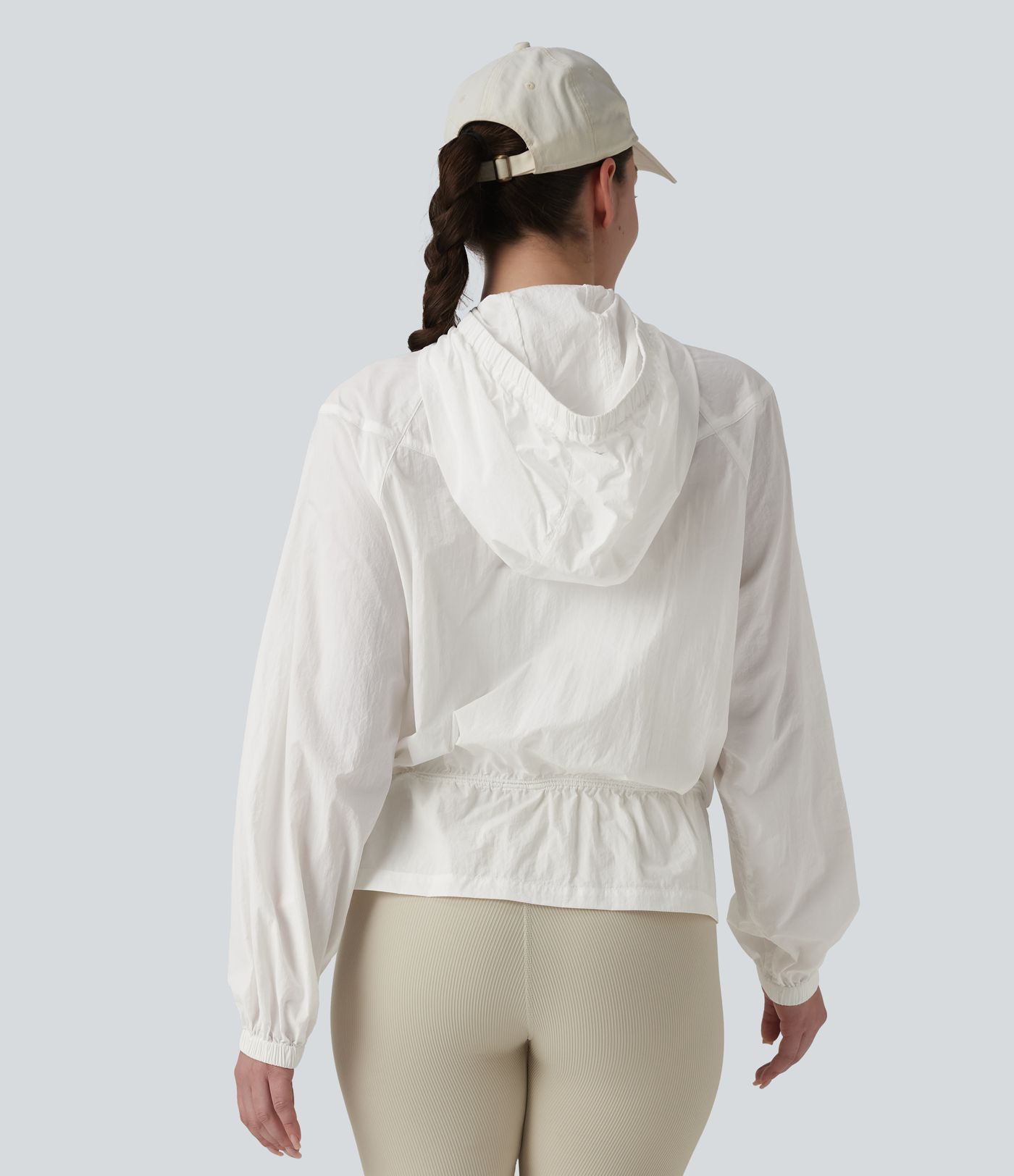 Hooded Drawstring Casual Windbreaker Jacket with Pockets