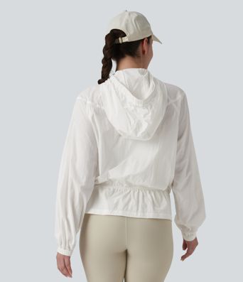 Hooded Drawstring Casual Windbreaker Jacket with Pockets