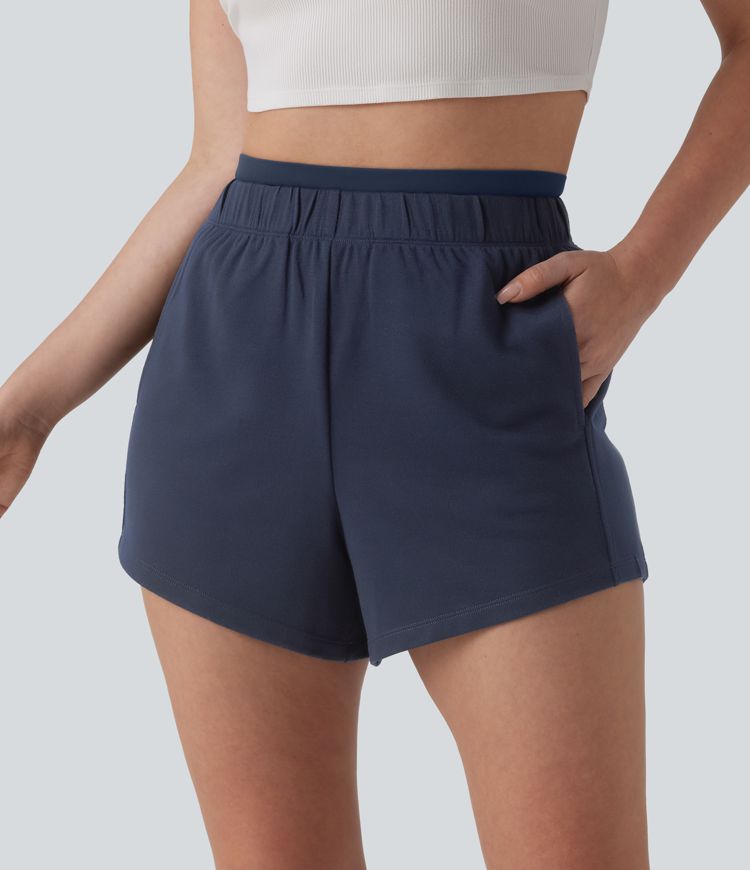 High Waisted 2-in-1 Casual Shorts 4'' with Pockets