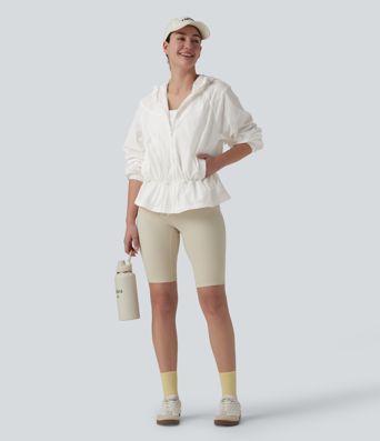 Hooded Drawstring Casual Windbreaker Jacket with Pockets