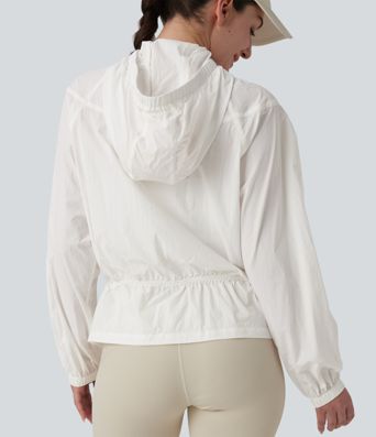 Hooded Drawstring Casual Windbreaker Jacket with Pockets