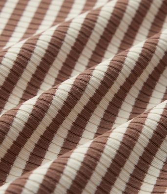 Geripptes Off-Shoulder-Top aus Strick mit langen Ärmeln, Streifen und integriertem BH