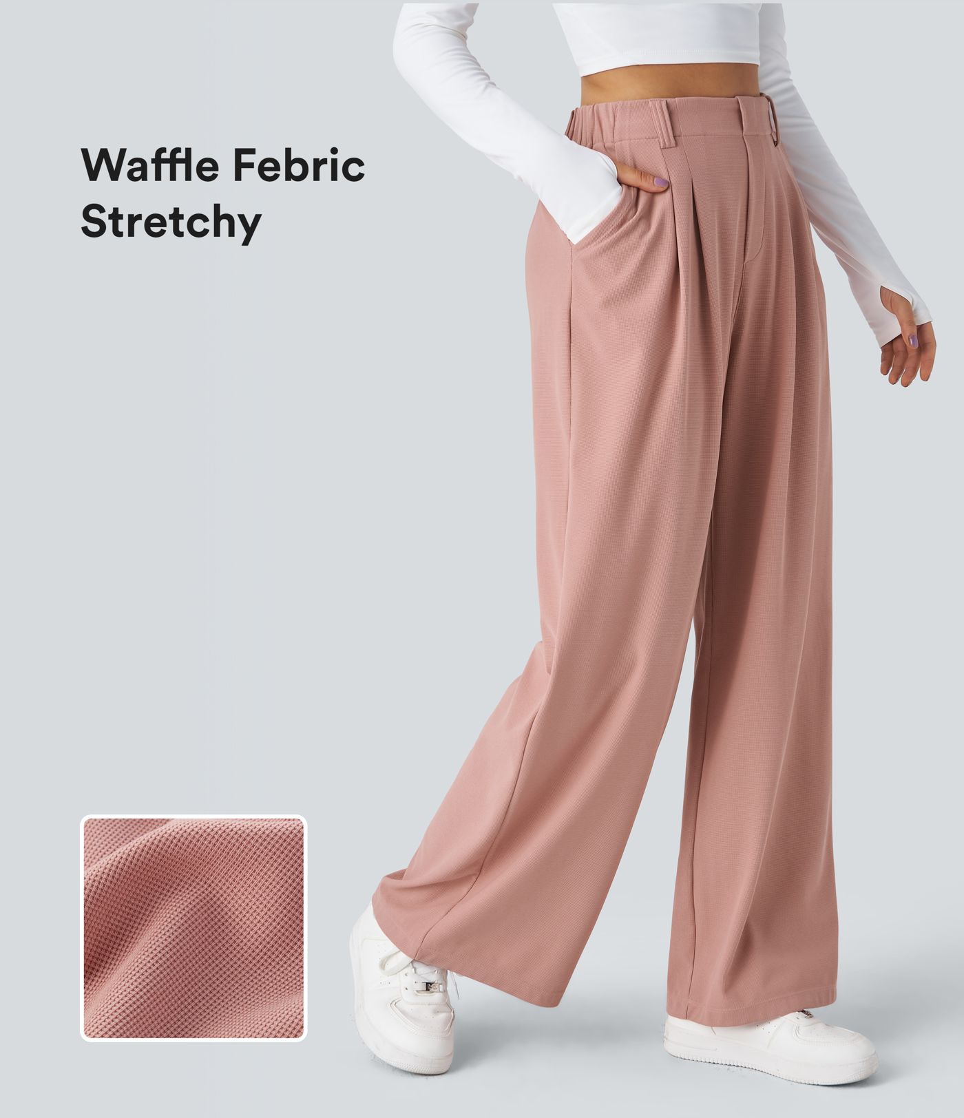 Halara Flex™ High Waisted Pocket Wide Leg Waffle Women Suit Work Pants