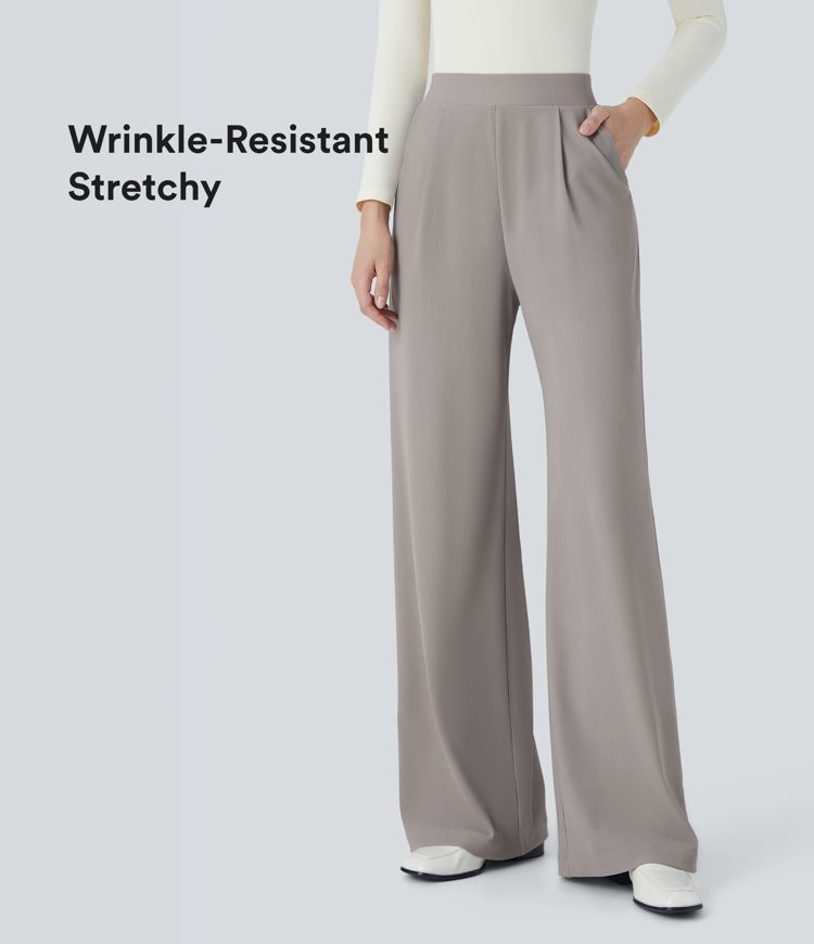 Halara Flex™ High Waisted Body Sculpt Waist-Slimming Pocket Wide Leg Micro Waffle Women Suit Work Pants