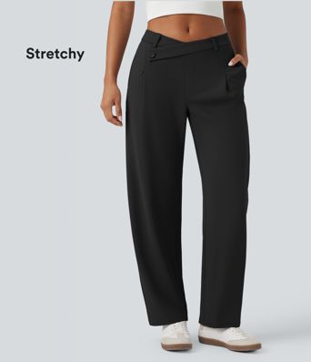 Halara Flex™ DayStretch Asymmetric Mid Rise Barrel Leg Work Pants with Pockets