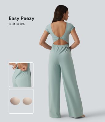 Twisted Backless Built-in Bra Casual Jumpsuit with Pockets-Easy Peezy