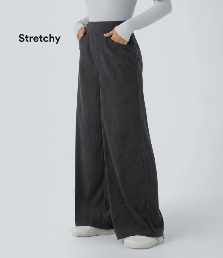 Phantom Halara Flex™ High Waisted Pockets Wide Leg Baggy Corduroy Work Pants / 1