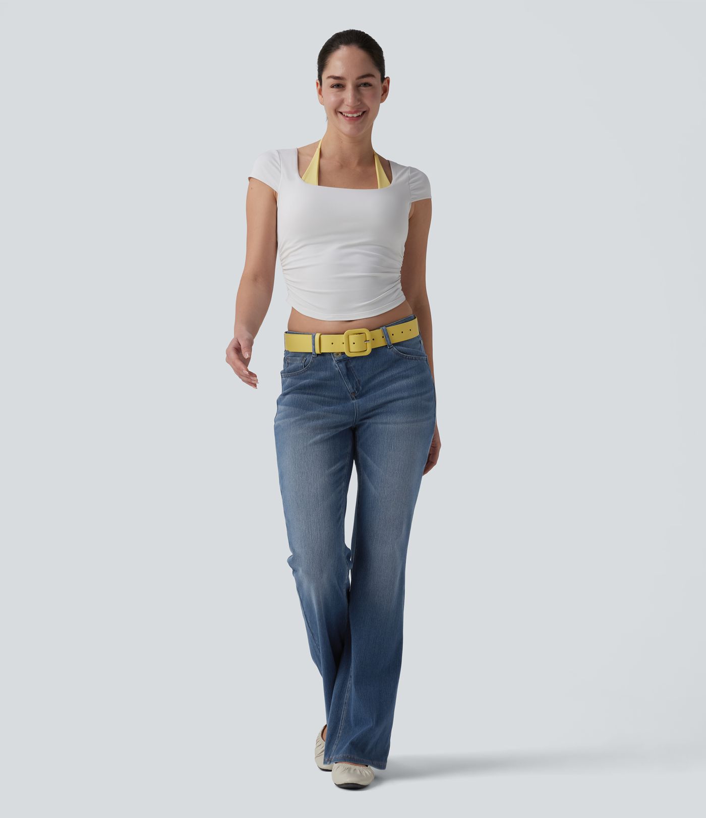 Halara Flex™ Asymmetric High Waisted Flare Casual Jeans with Pockets