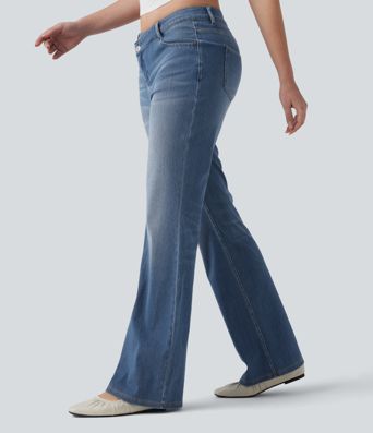 Halara Flex™ Asymmetric High Waisted Flare Casual Jeans with Pockets