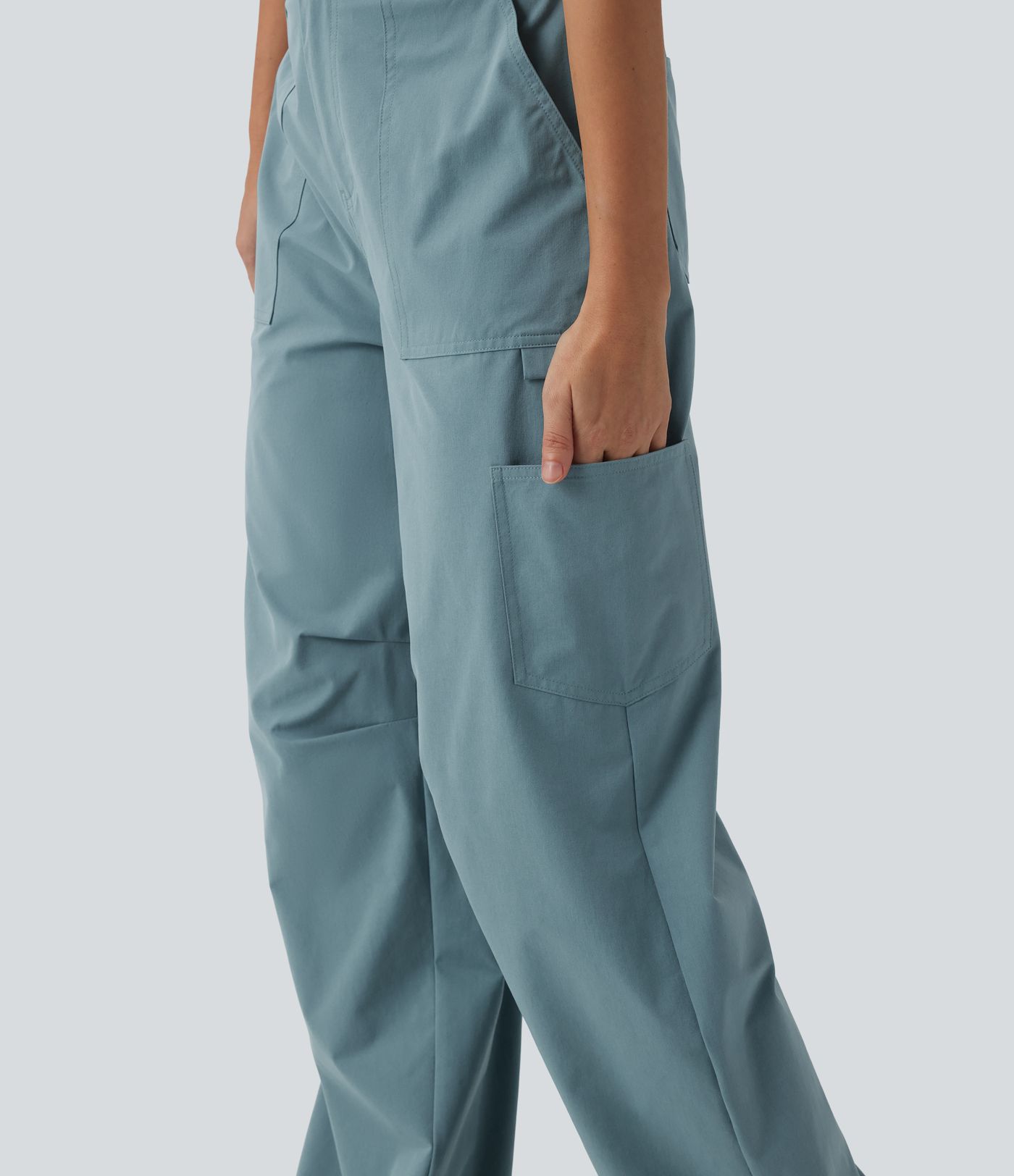 Cargo kalhoty z pružného popelínu s vysokým pasem, rovnými nohavicemi a kapsami