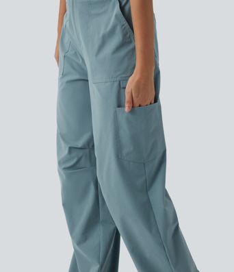 Cargo kalhoty z pružného popelínu s vysokým pasem, rovnými nohavicemi a kapsami