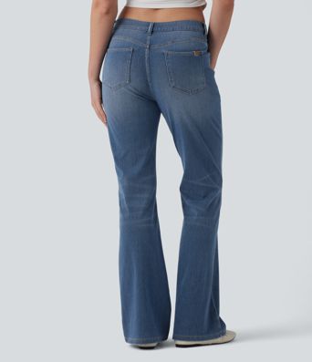 Halara Flex™ Asymmetric High Waisted Flare Casual Jeans with Pockets