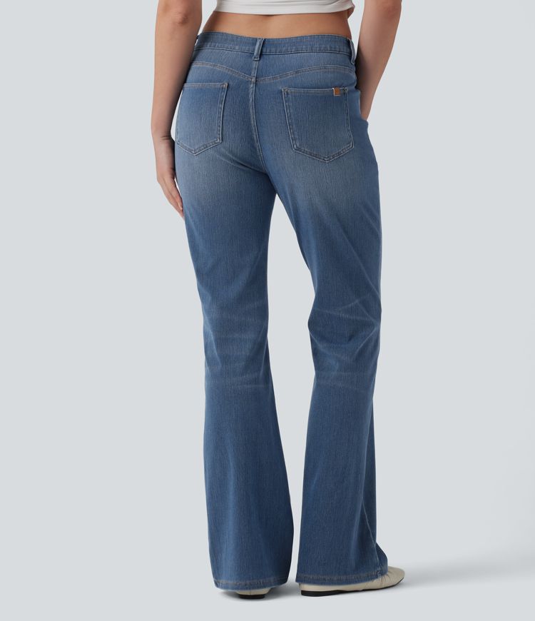 Halara Flex™ Asymmetric High Waisted Flare Casual Jeans with Pockets