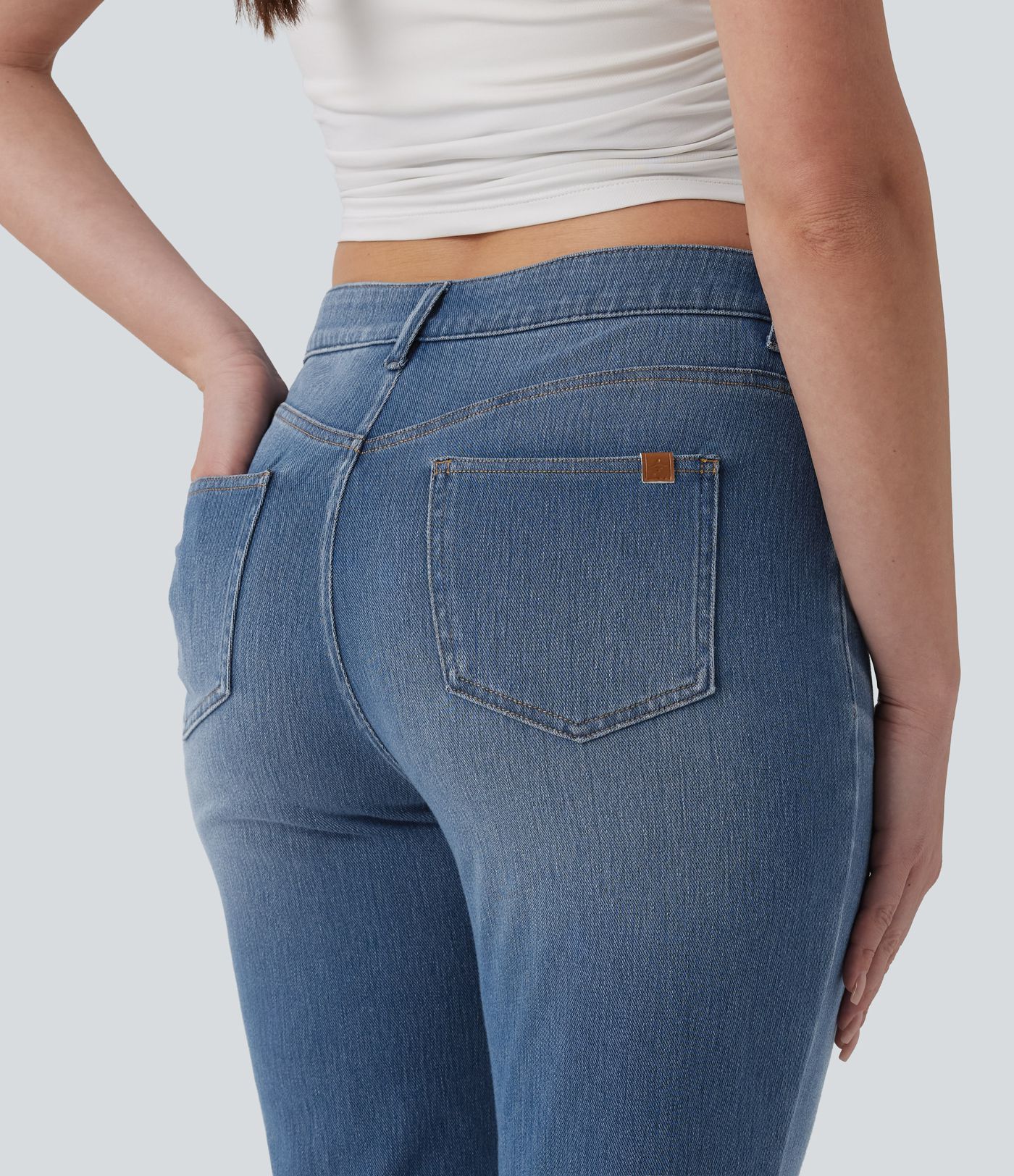 Halara Flex™ Asymmetric High Waisted Flare Casual Jeans with Pockets