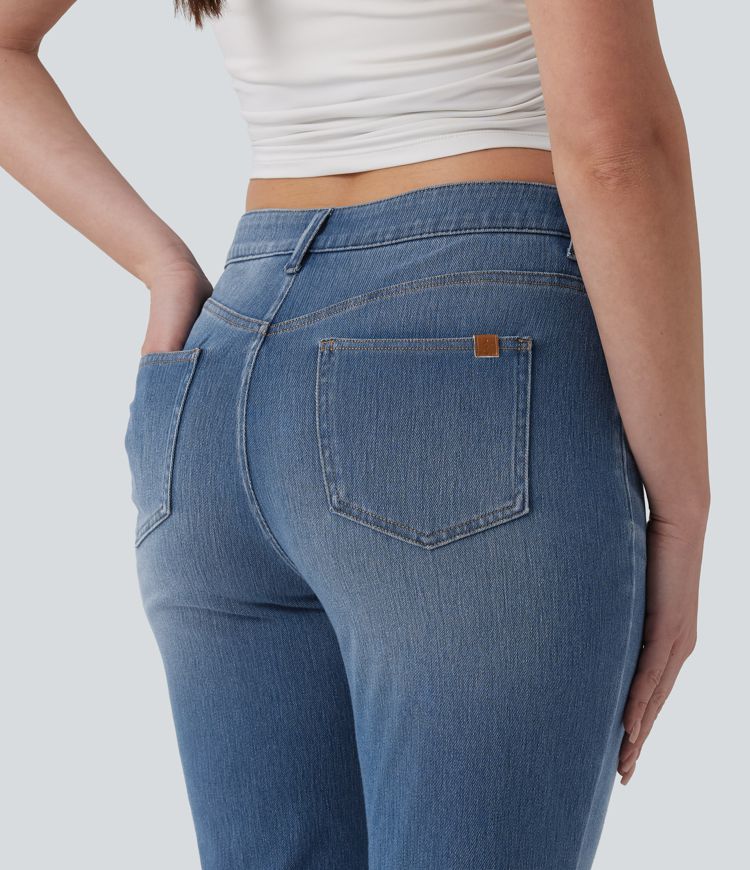 Halara Flex™ Asymmetric High Waisted Flare Casual Jeans with Pockets