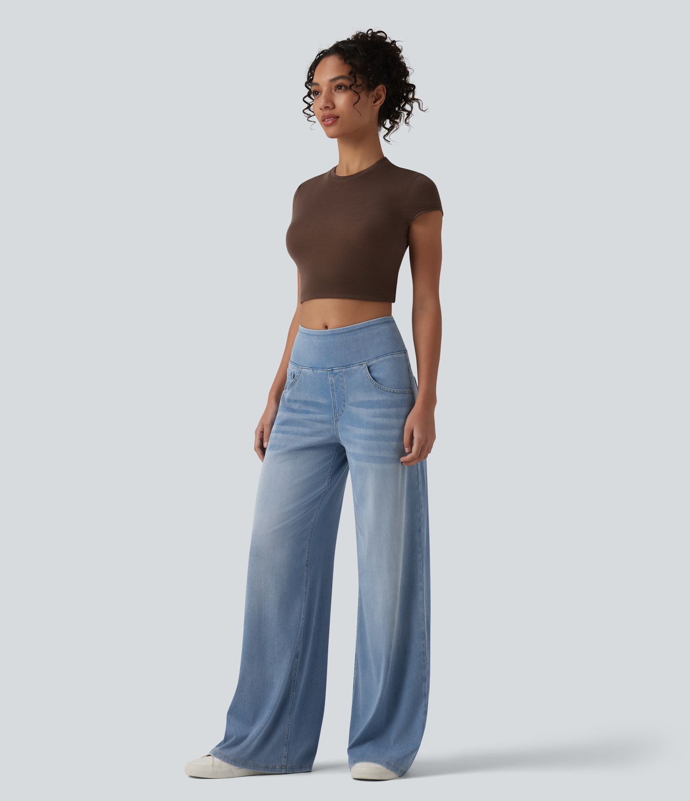 Halara Flex™ Mid Rise Draped Lyocell Washed Casual Baggy Wide Leg Jeans with Pockets
