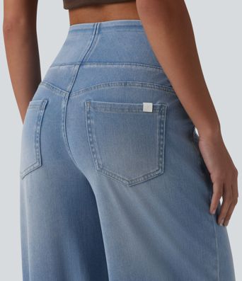 Halara Flex™ Mid Rise Draped Lyocell Washed Casual Baggy Wide Leg Jeans with Pockets