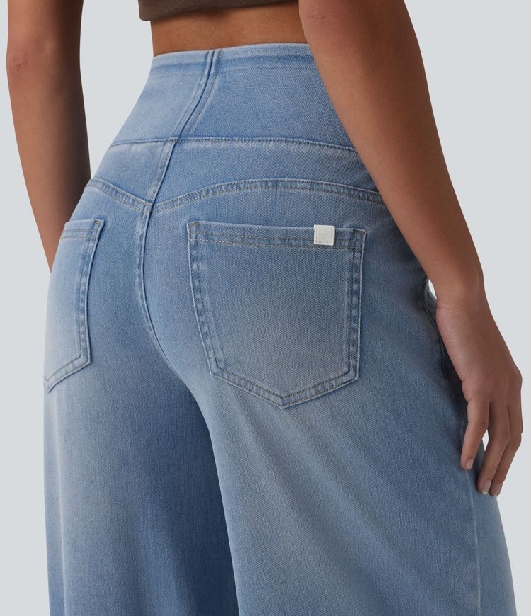 Halara Flex™ Mid Rise Draped Lyocell Washed Casual Baggy Wide Leg Jeans with Pockets