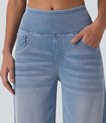 Halara Flex™ Mid Rise Draped Lyocell Washed Casual Baggy Wide Leg Jeans with Pockets