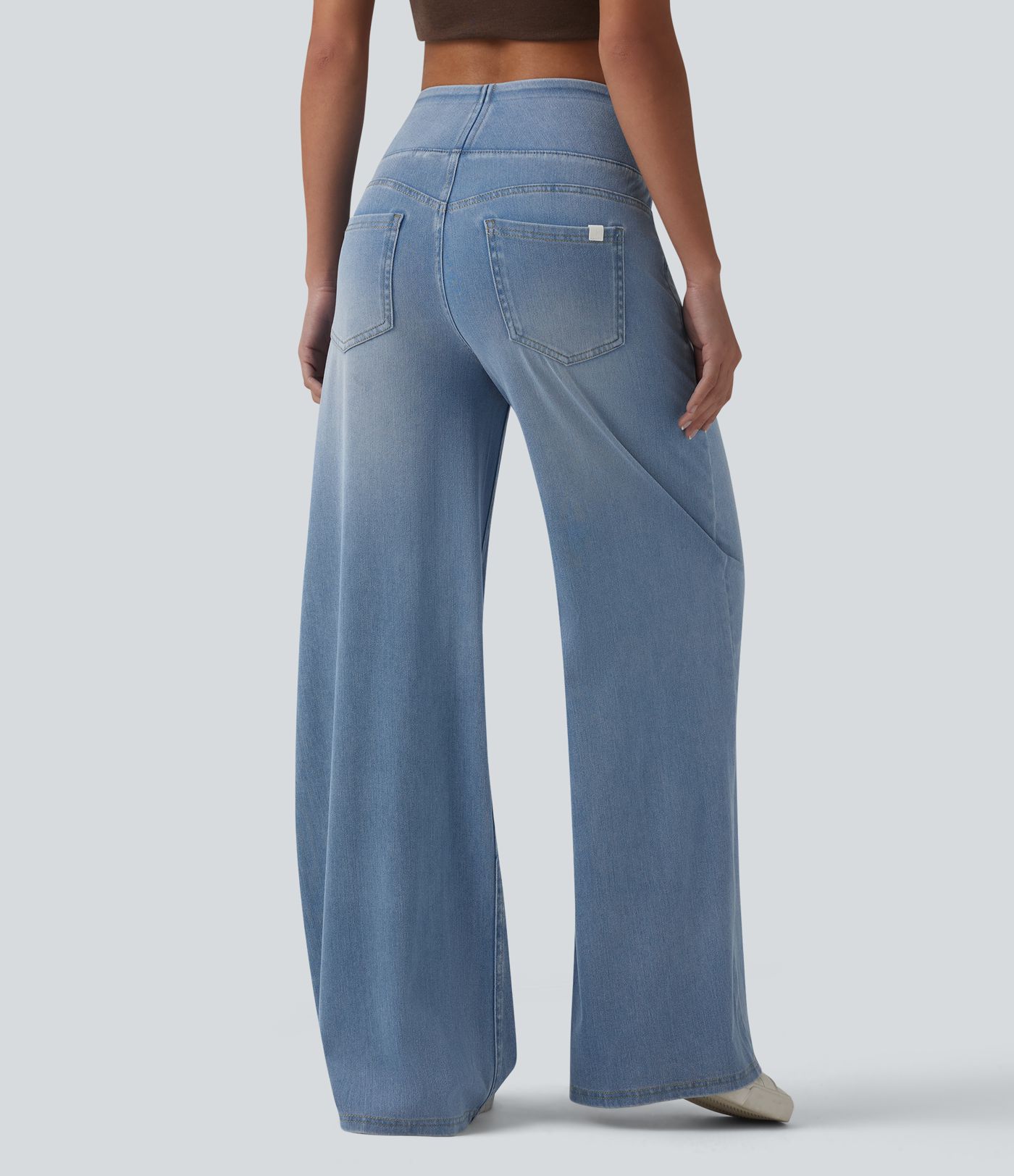 Halara Flex™ Mid Rise Draped Lyocell Washed Casual Baggy Wide Leg Jeans with Pockets