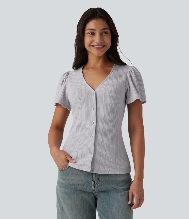 V Neck Short Sleeve Casual Top
