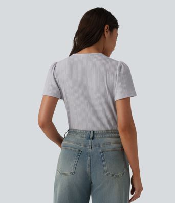 V Neck Short Sleeve Casual Top