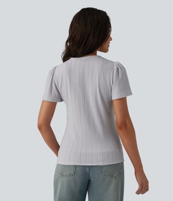 V Neck Short Sleeve Casual Top
