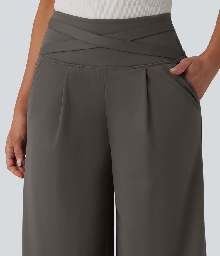 Halara Flex™ DayStretch High Waisted Tummy Control Crossover Cropped Wide Leg Work Pants with Pockets