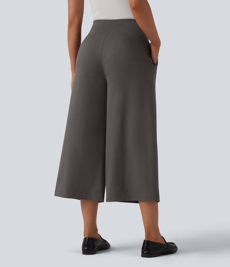 Halara Flex™ DayStretch High Waisted Tummy Control Crossover Cropped Wide Leg Work Pants with Pockets