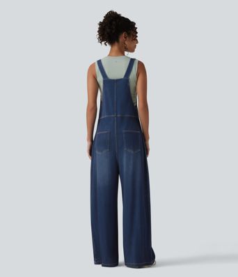 Halara Flex™ - Salopette décontractée et drapée en lyocell lavé, avec de multiples poches et des bretelles réglables