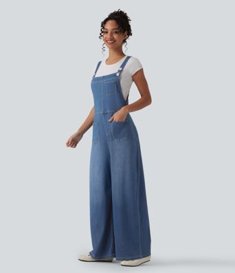 Halara Flex™ Adjustable Straps Draped Lyocell Washed Casual Baggy Dungarees with Pockets