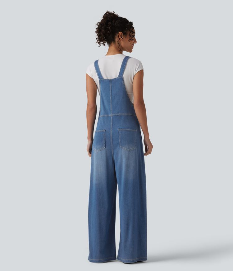Halara Flex™ Adjustable Straps Draped Lyocell Washed Casual Baggy Dungarees with Pockets