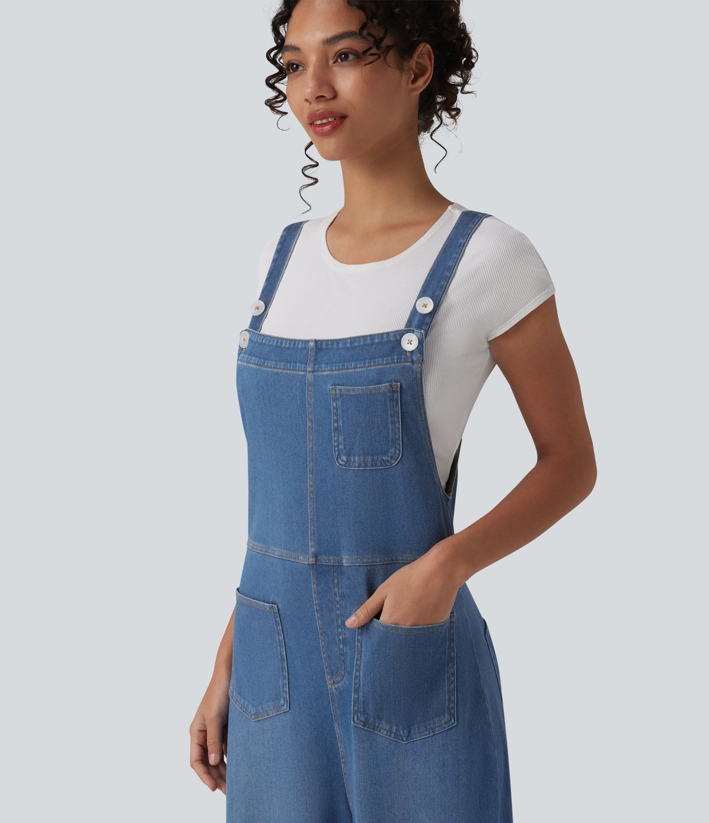 Halara Flex™ Adjustable Straps Draped Lyocell Washed Casual Baggy Dungarees with Pockets