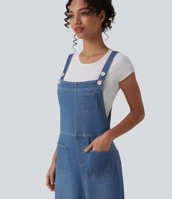 Halara Flex™ Adjustable Straps Draped Lyocell Washed Casual Baggy Dungarees with Pockets