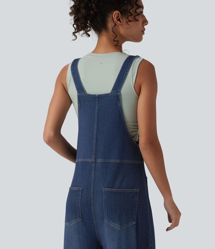 Halara Flex™ - Salopette décontractée et drapée en lyocell lavé, avec de multiples poches et des bretelles réglables