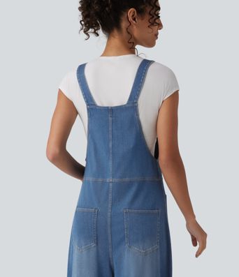 Halara Flex™ Adjustable Straps Draped Lyocell Washed Casual Baggy Dungarees with Pockets